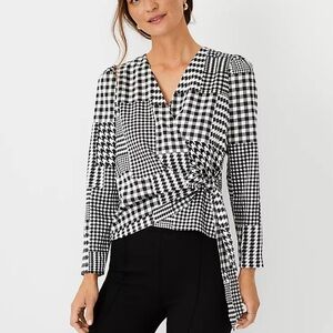 Ann Taylor Black and White Checkered Blouse